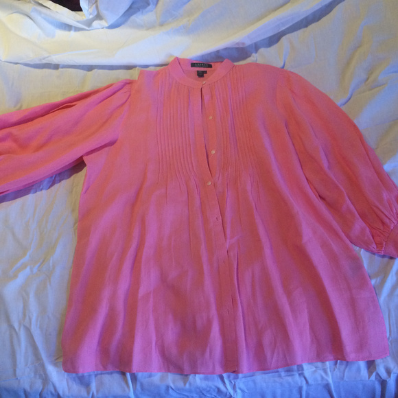 Ralph Lauren Tops - Ralph Lauren Pink Blouse Buttons Pleats XL